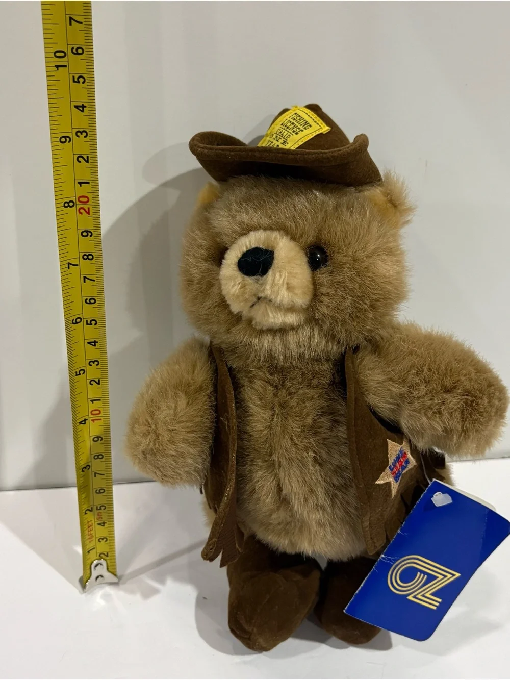 Vintage 1990 OZ Enterprises LoneStar Teddy Bear Plush Fishing License Hat‎ 10”